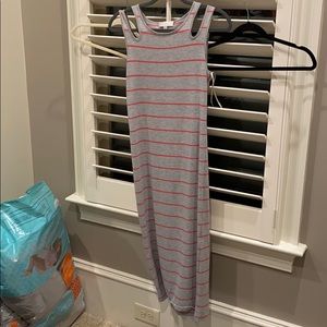 Pink gray stripe fitted cotton dress